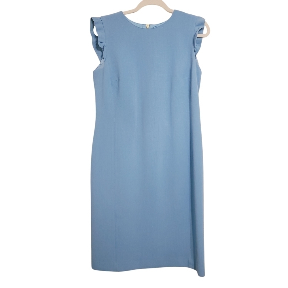 Emilio Pucci | Baby Blue Wool Blend Ruffle Cap Sleeve Sheath Dress (US Size 14)